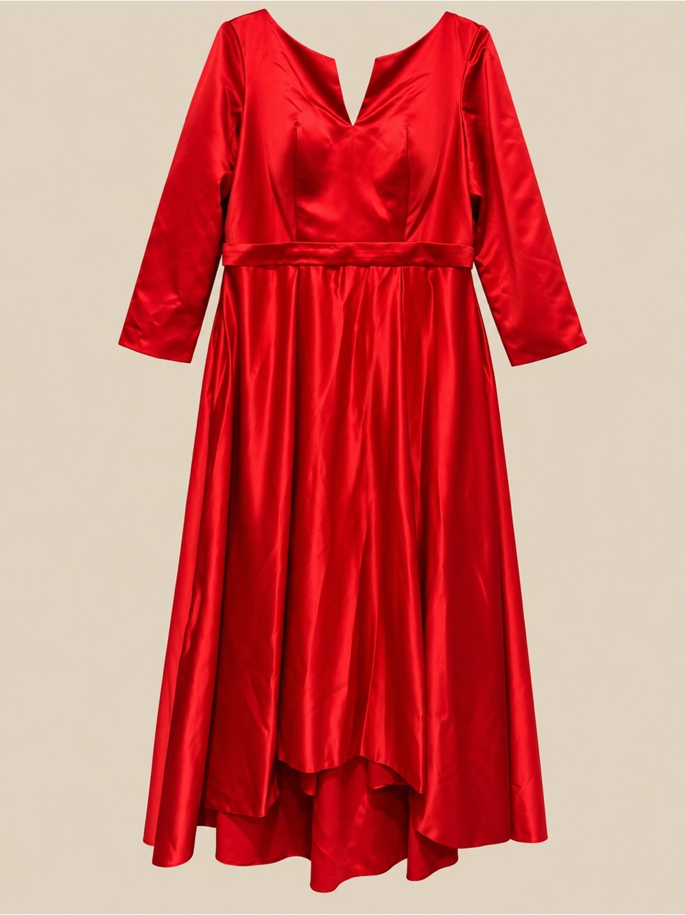 Red Long Sleeve Satin Midi Dress